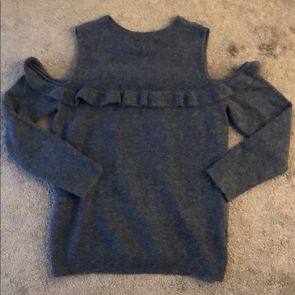 Loft | Open Shoulder Ruffle Navy Sweater - Picture 4 of 8